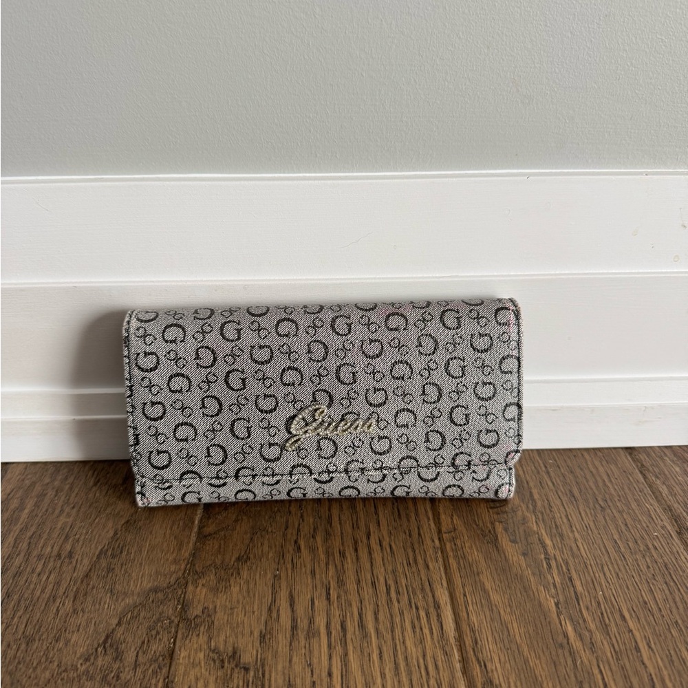 Guess Signature Monogram Fold Wallet in Gray and Black